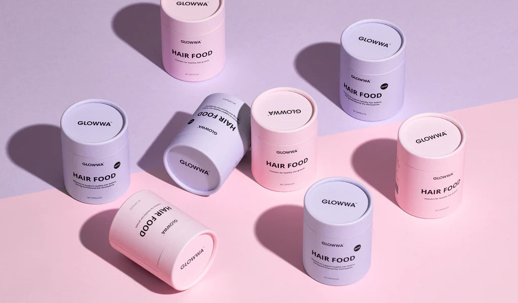 Glowwa Hair Food range in pink and lilac packaging